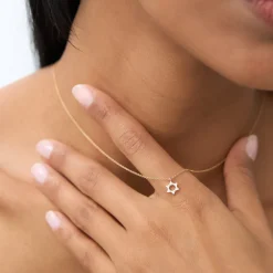 14K Gold Star of David Diamond Necklace