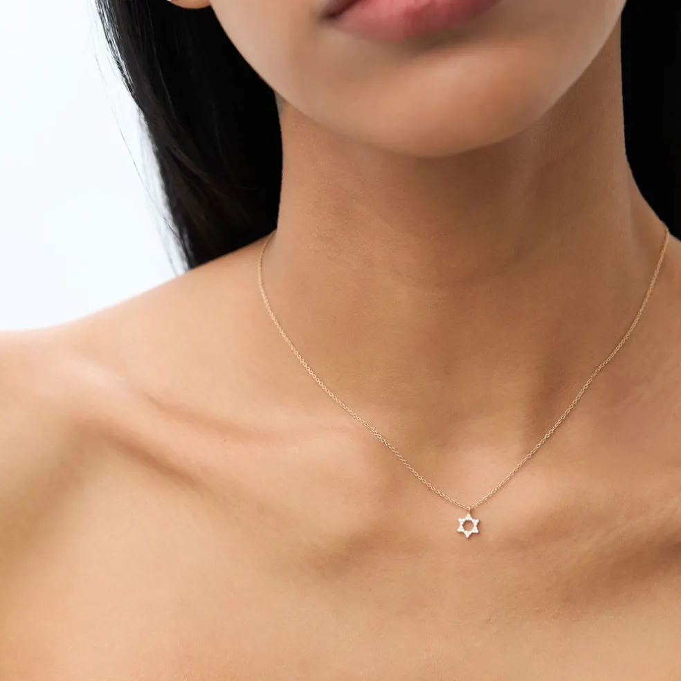 14K Gold Star of David Diamond Necklace