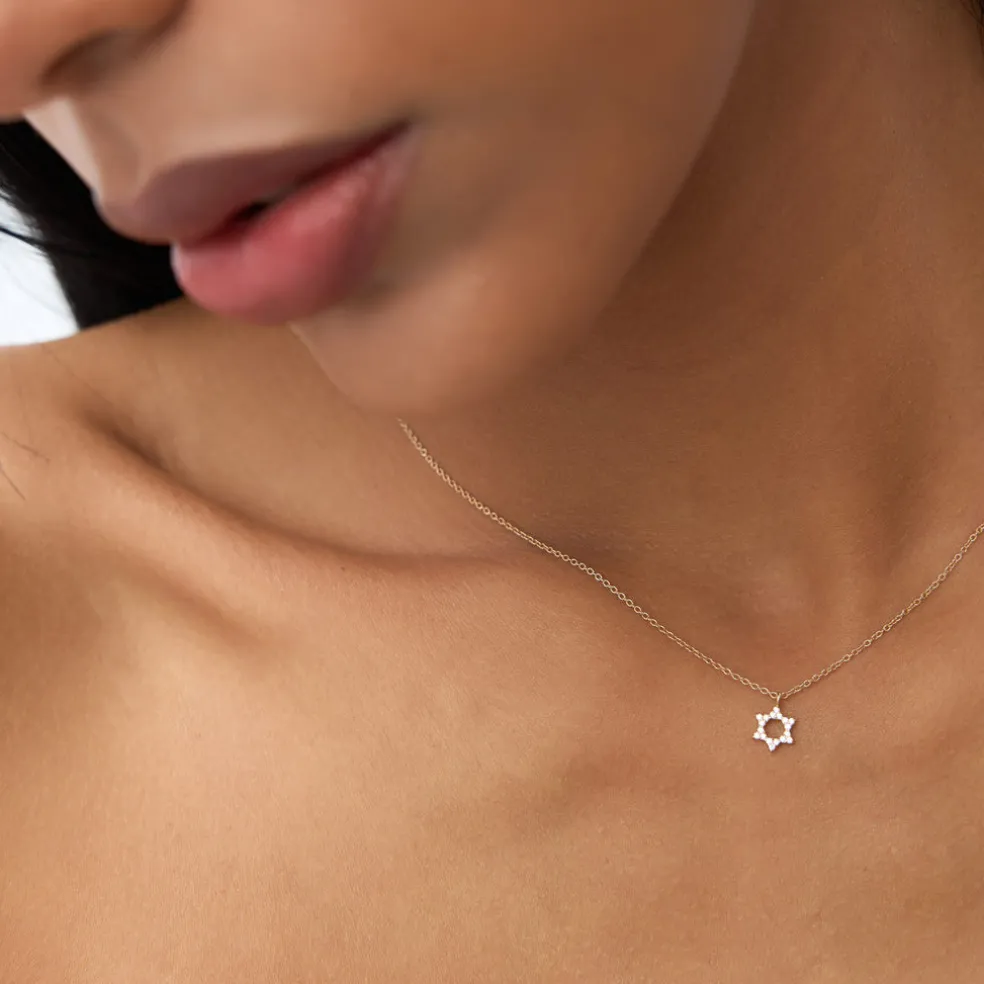 14K Gold Star of David Diamond Necklace