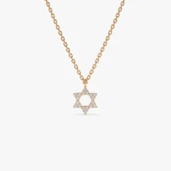 14K Gold Star of David Diamond Necklace