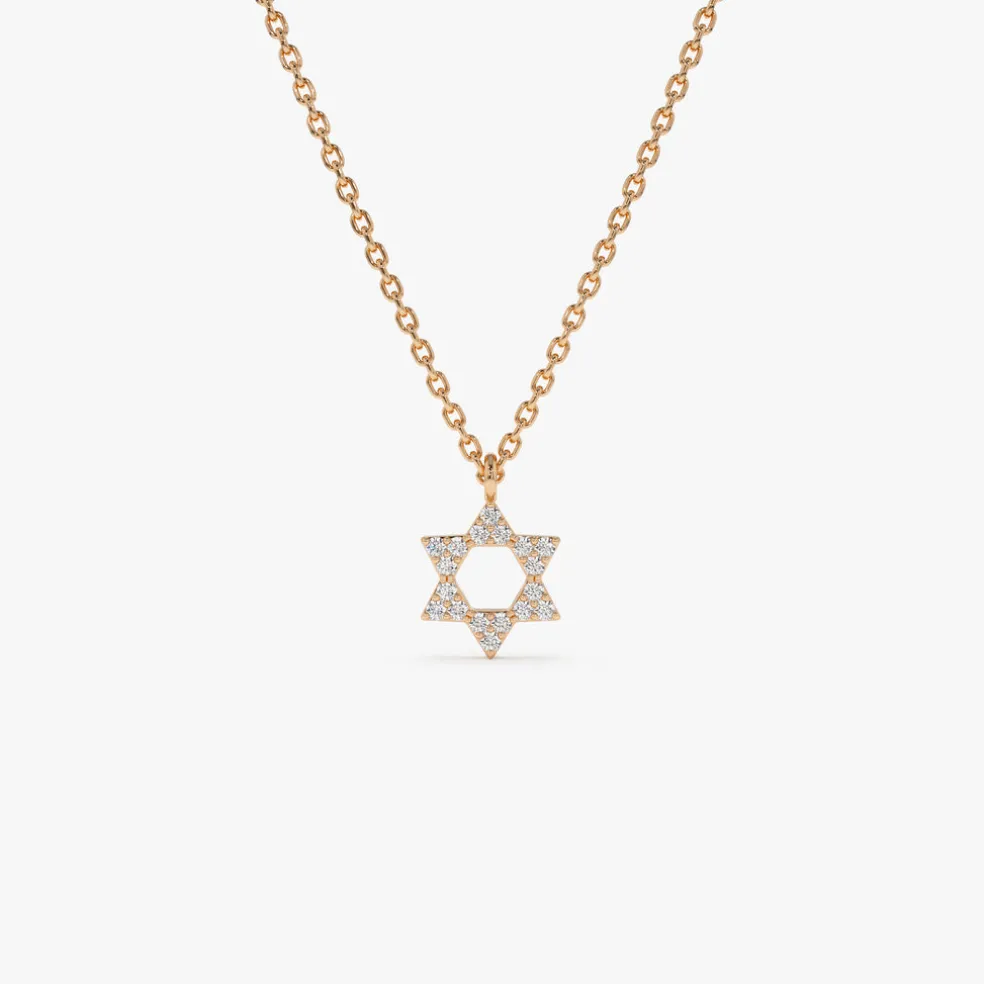 14K Gold Star of David Diamond Necklace