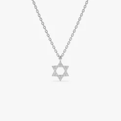 14K Gold Star of David Diamond Necklace