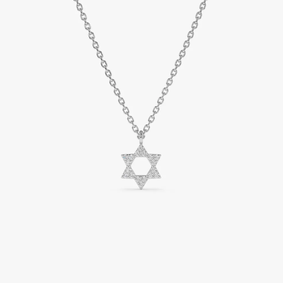 14K Gold Star of David Diamond Necklace