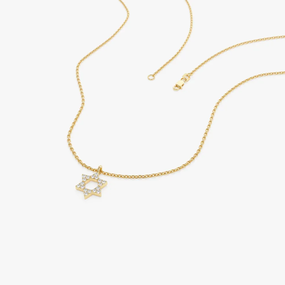 14K Gold Star of David Diamond Necklace