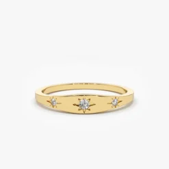 14K Gold Star Setting 3 Diamond Stacking Ring
