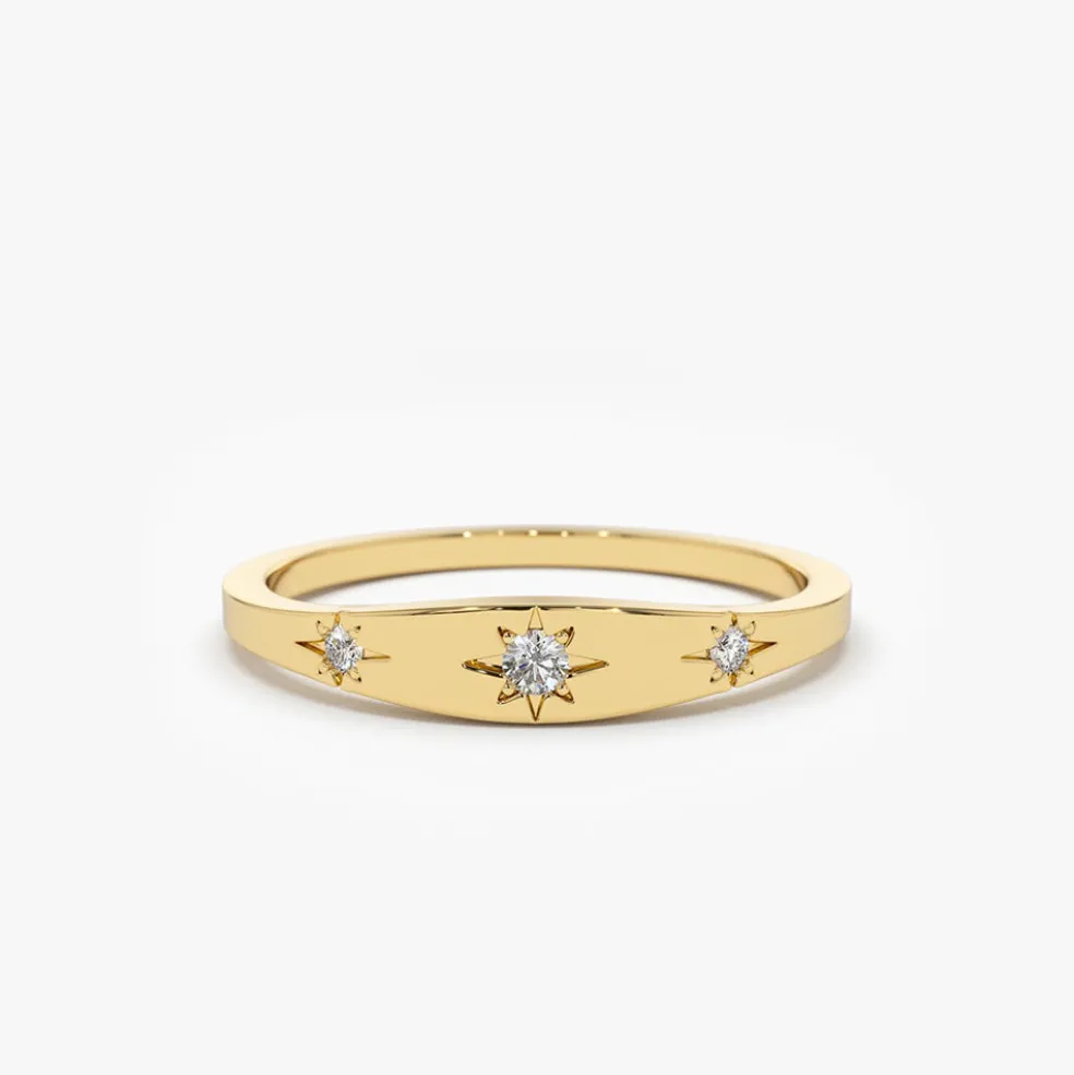 14K Gold Star Setting 3 Diamond Stacking Ring