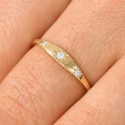14K Gold Star Setting 3 Diamond Stacking Ring