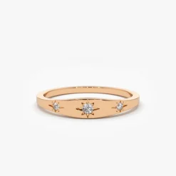 14K Gold Star Setting 3 Diamond Stacking Ring