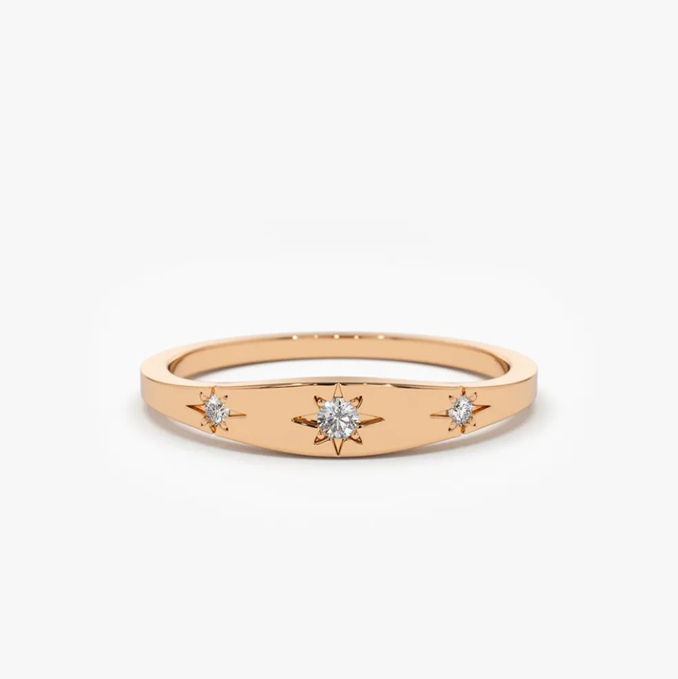 14K Gold Star Setting 3 Diamond Stacking Ring