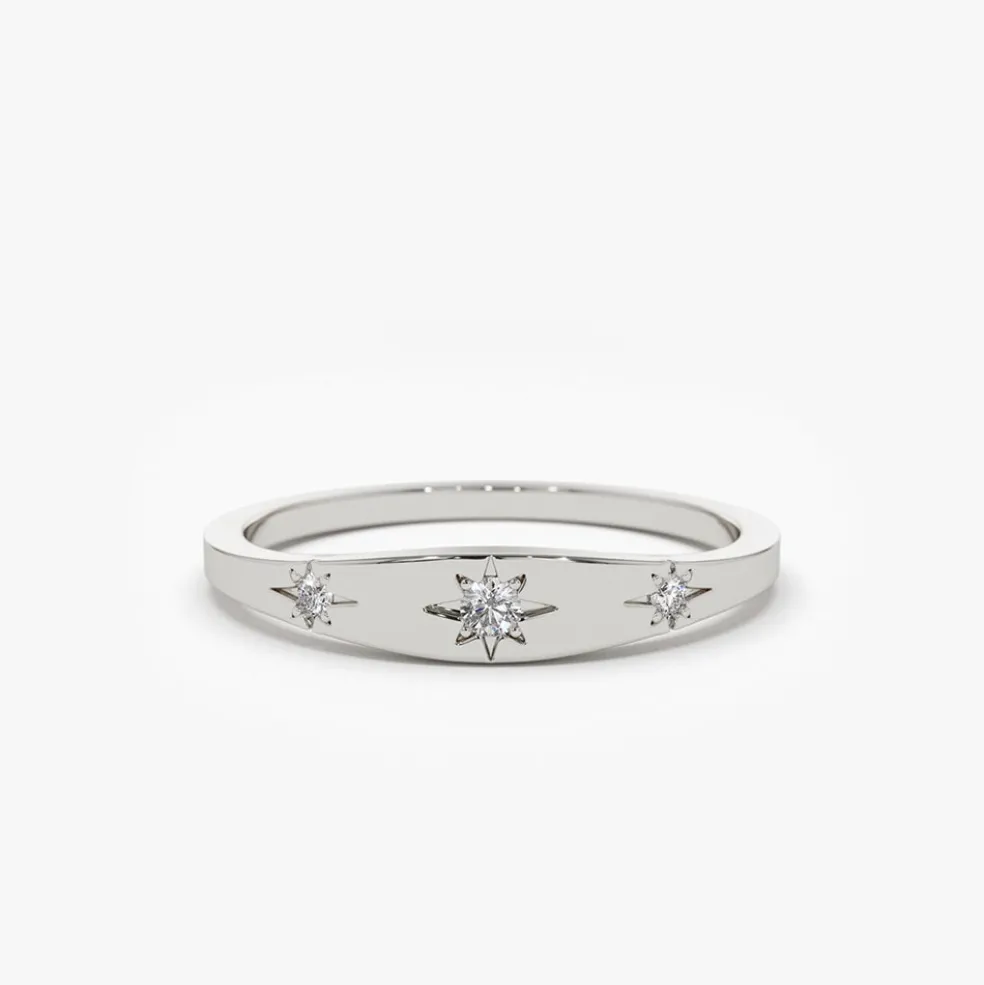 14K Gold Star Setting 3 Diamond Stacking Ring