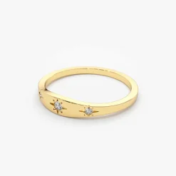 14K Gold Star Setting 3 Diamond Stacking Ring