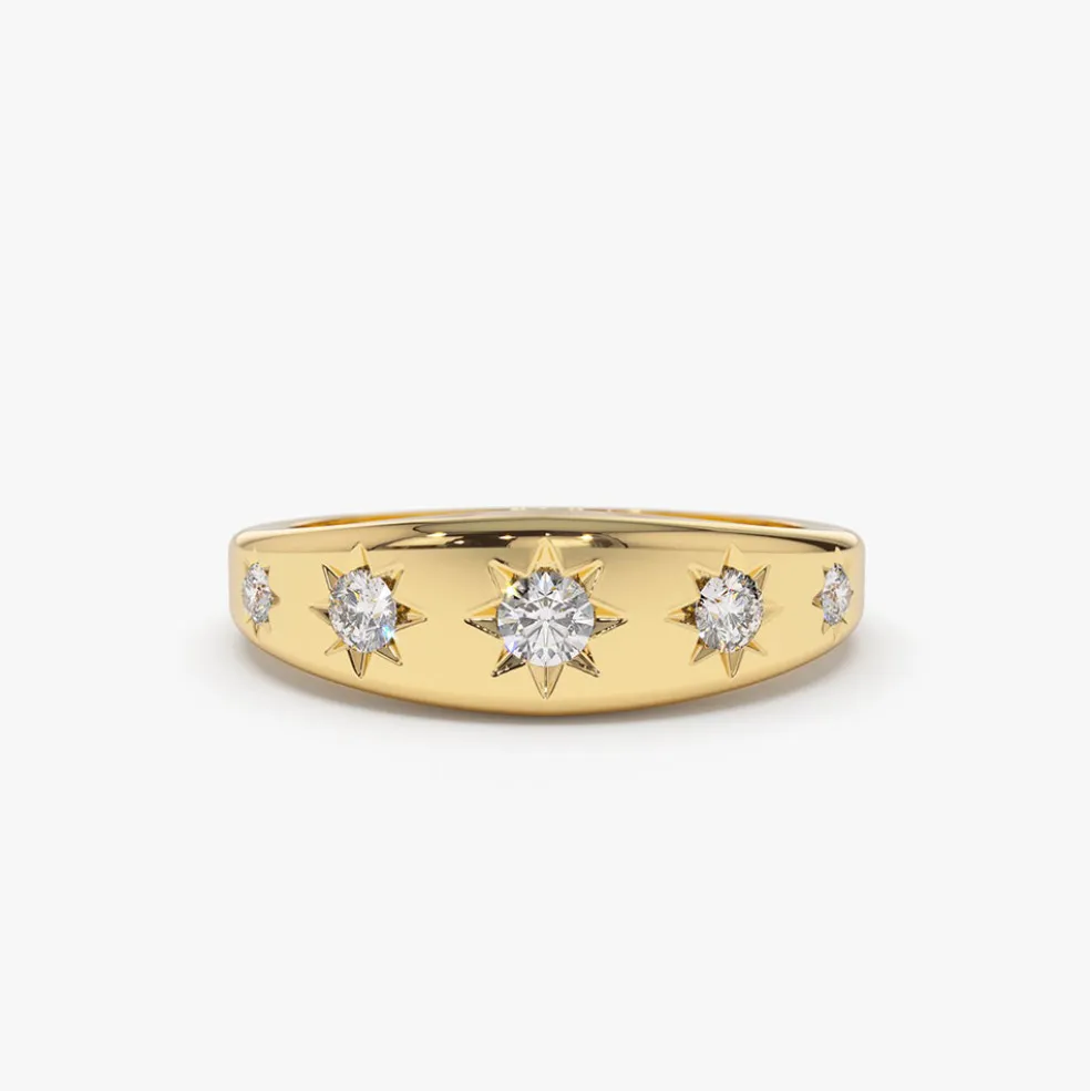 14k Gold Star Setting Graduating Diamond Statement Ring