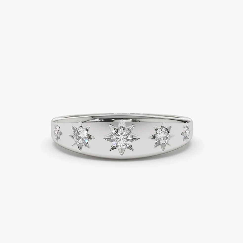 14k Gold Star Setting Graduating Diamond Statement Ring
