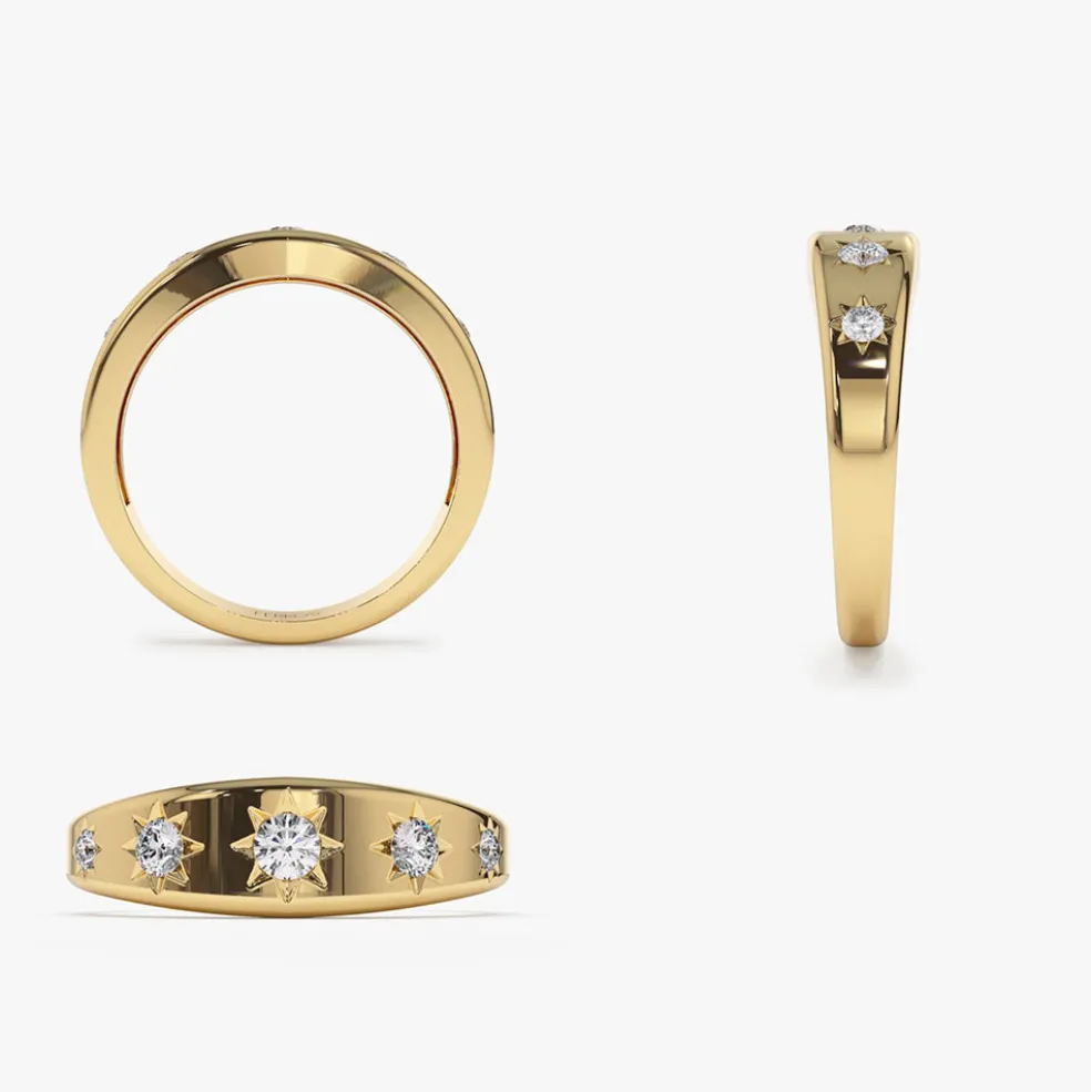 14k Gold Star Setting Graduating Diamond Statement Ring