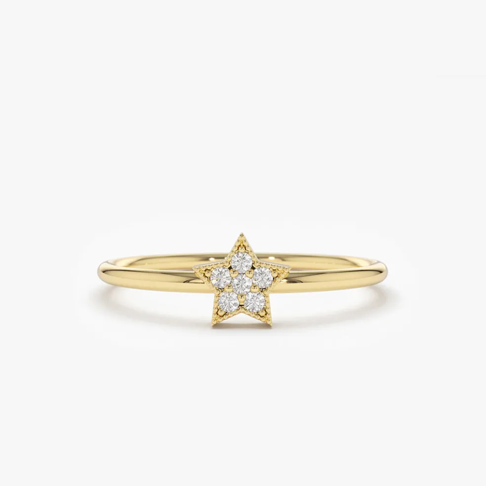14K Gold Star Shaped Diamond Ring