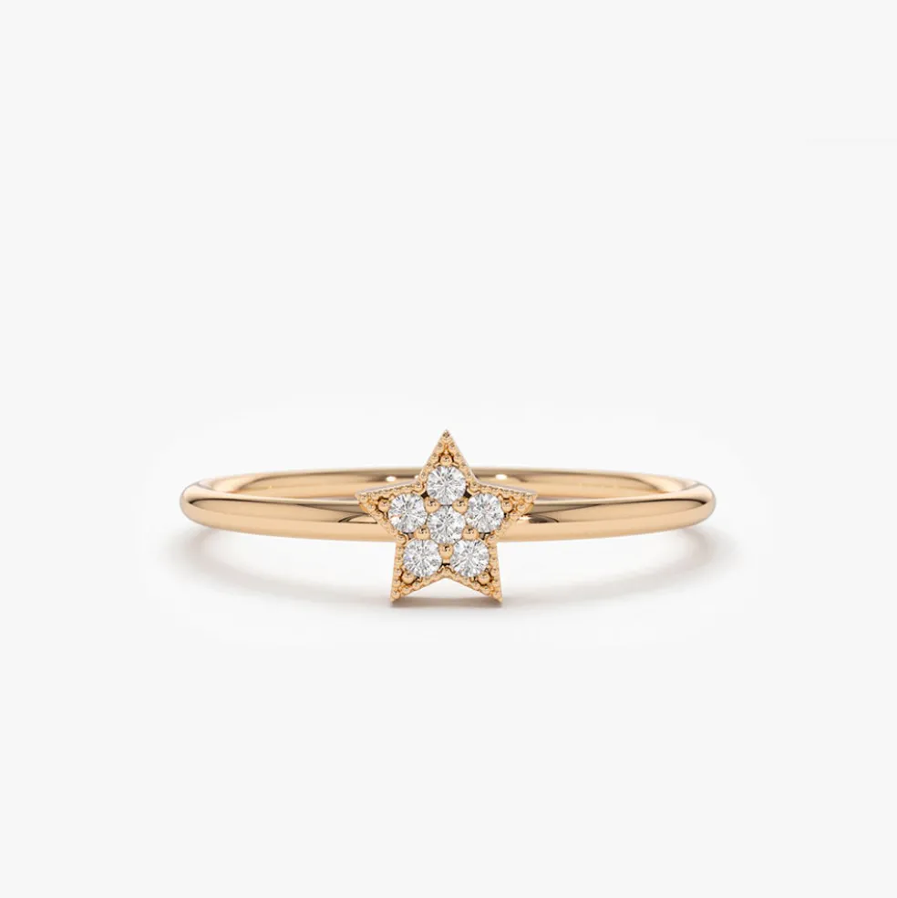14K Gold Star Shaped Diamond Ring