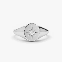 14K Gold Starburst Diamond Signet Ring