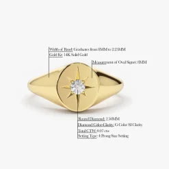 14K Gold Starburst Diamond Signet Ring