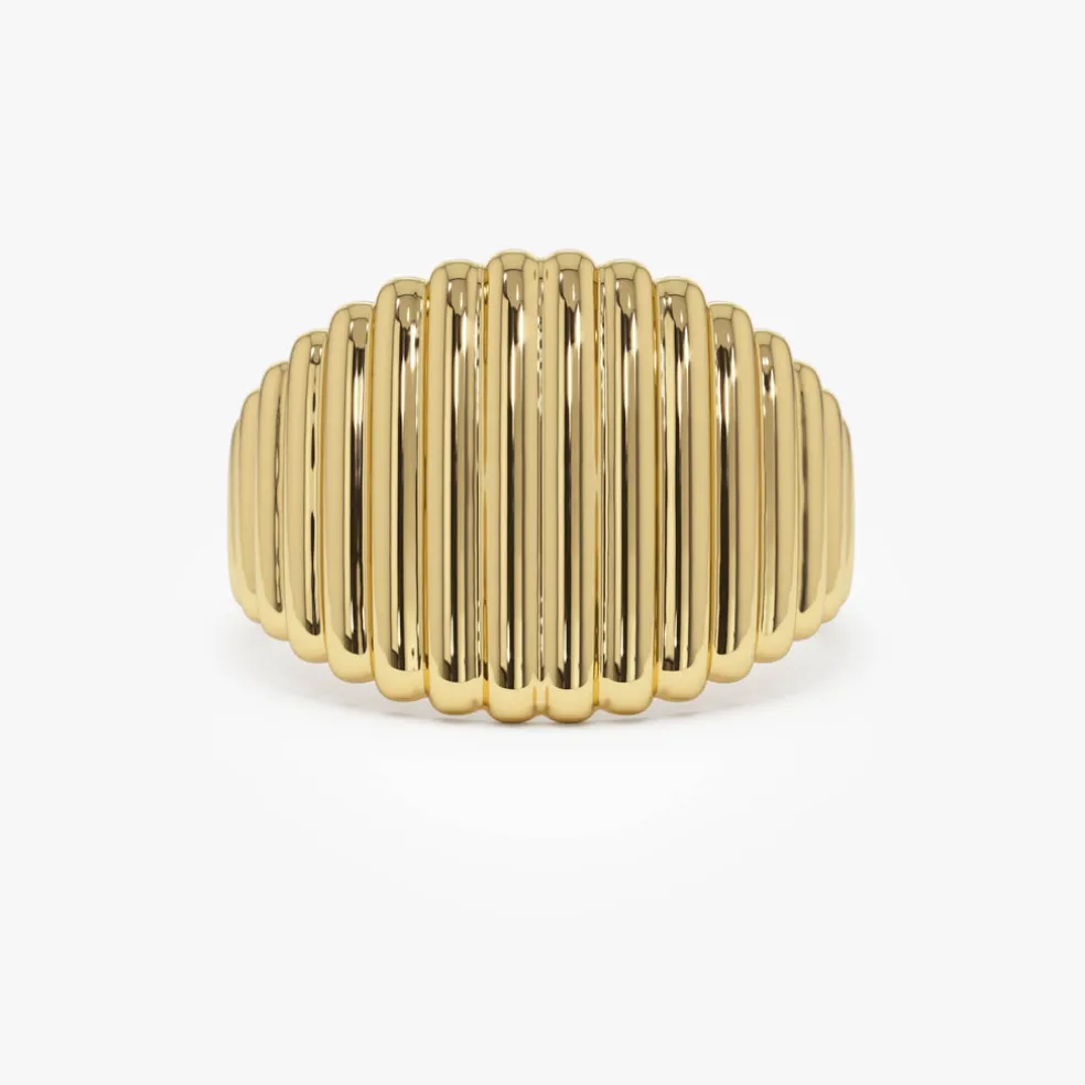 14k Gold Tapered Ribbed Statement Band