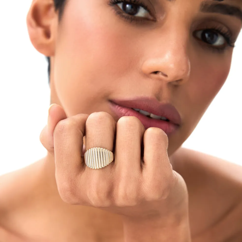 14k Gold Tapered Ribbed Statement Band