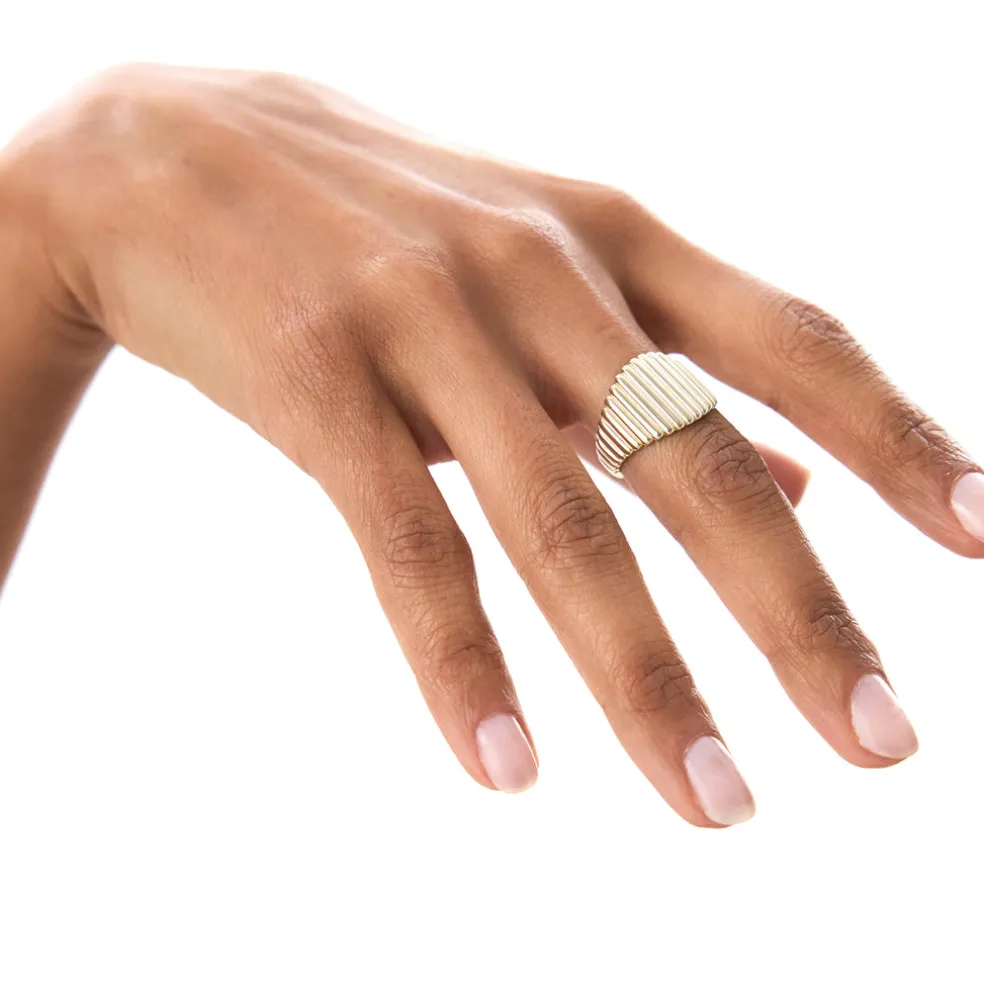 14k Gold Tapered Ribbed Statement Band