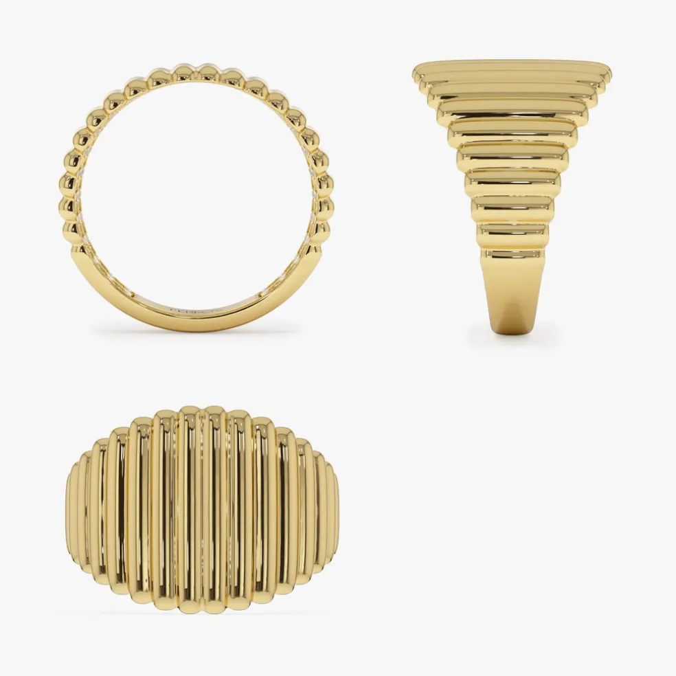14k Gold Tapered Ribbed Statement Band