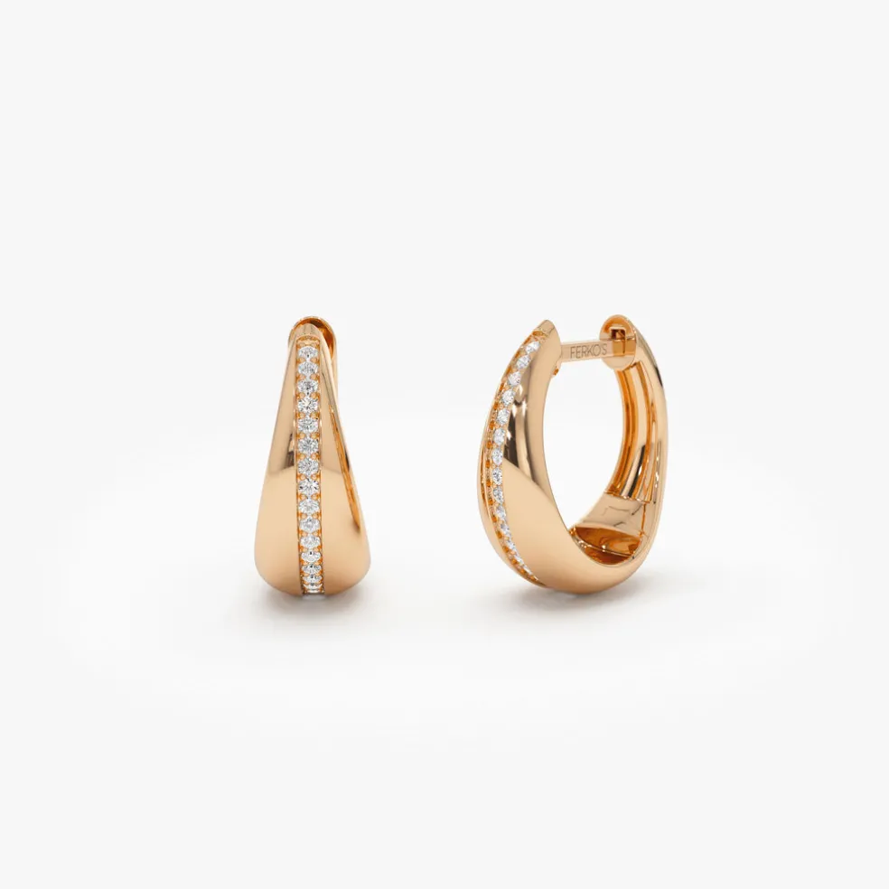 14k Gold Teardrop Diamond Hoop Earrings