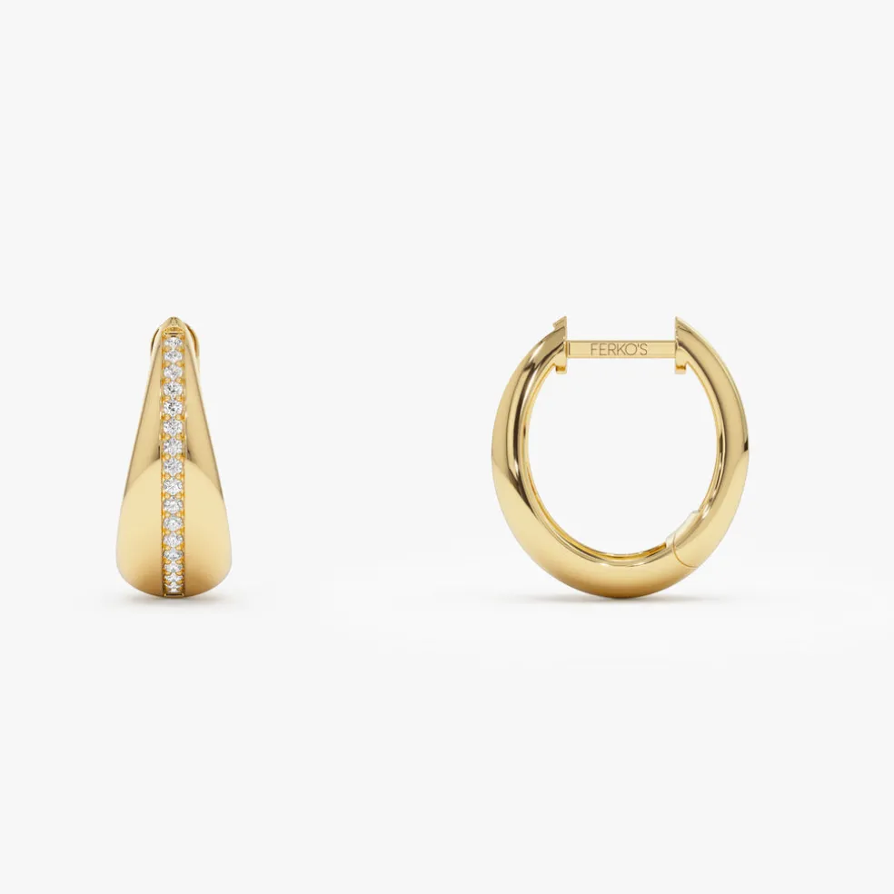 14k Gold Teardrop Diamond Hoop Earrings