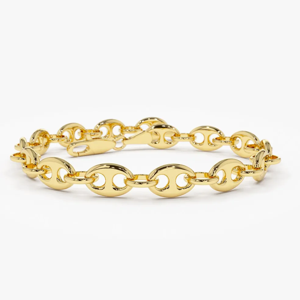 14k Gold Thick Puffed Mariner Bracelet