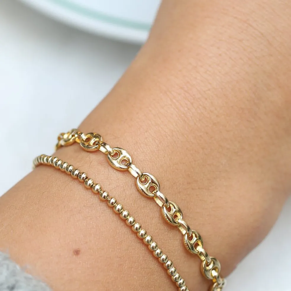 14k Gold Thick Puffed Mariner Bracelet