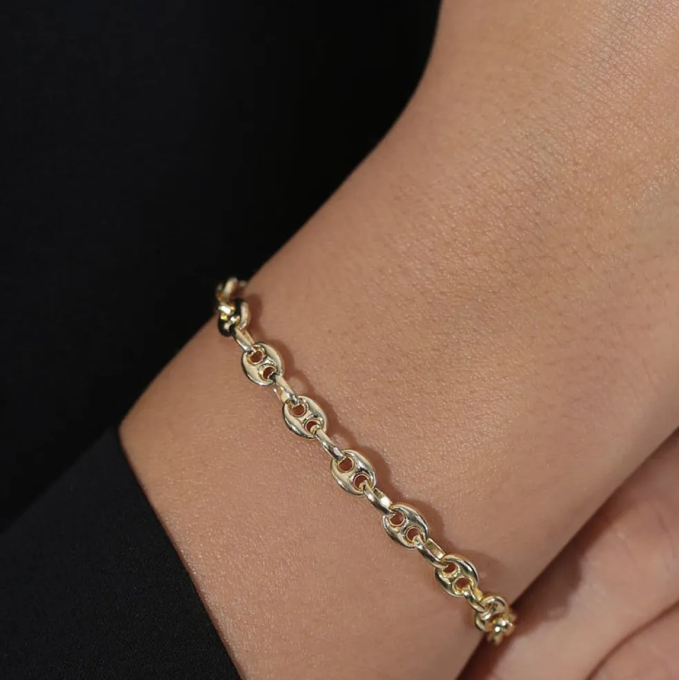 14k Gold Thick Puffed Mariner Bracelet