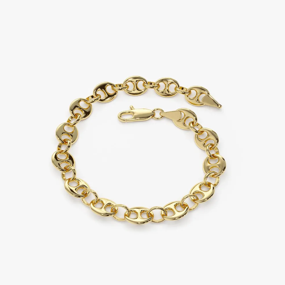 14k Gold Thick Puffed Mariner Bracelet