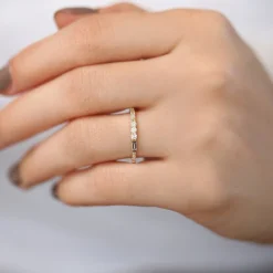 14K Gold Three Diamond Equilibrium Ring