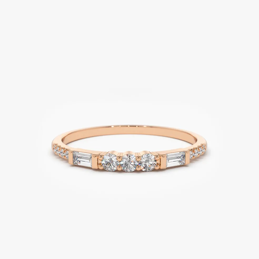 14K Gold Three Diamond Equilibrium Ring