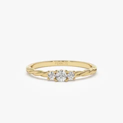 14k Gold Three Stone Dainty Diamond Twisted Ring