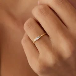 14k Gold Three Stone Dainty Diamond Twisted Ring