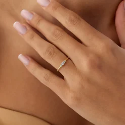 14k Gold Three Stone Dainty Diamond Twisted Ring
