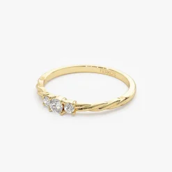14k Gold Three Stone Dainty Diamond Twisted Ring