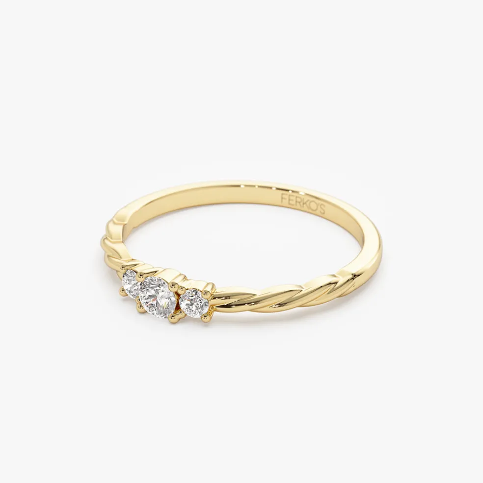 14k Gold Three Stone Dainty Diamond Twisted Ring