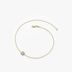 14K Gold Tiny Baguette and Round Diamond Station Bracelet
