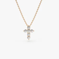 14K Gold Tiny Diamond Cross Necklace