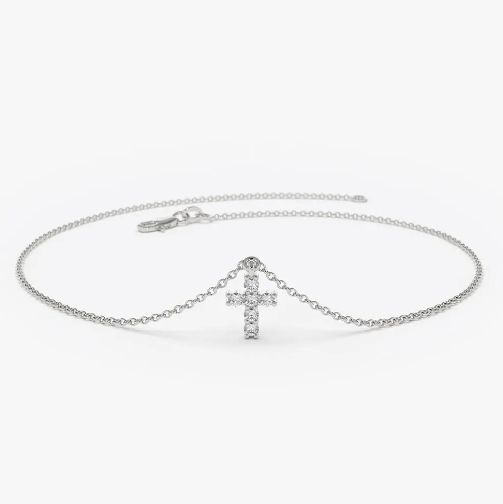 14k Gold Tiny Diamond Cross Charm Bracelet