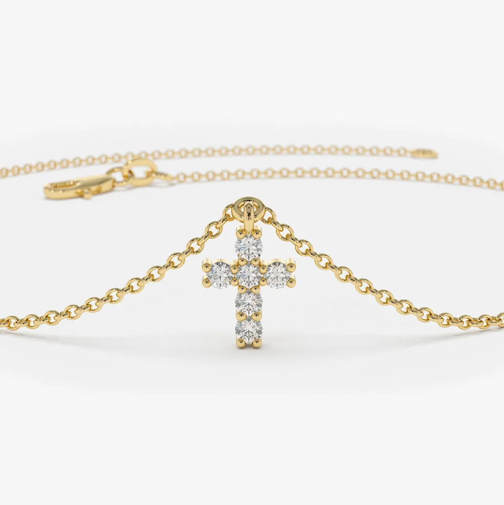 14k Gold Tiny Diamond Cross Charm Bracelet