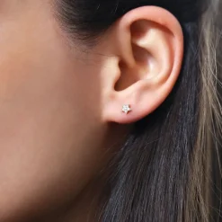 14K Gold Tiny Diamond Star Studs