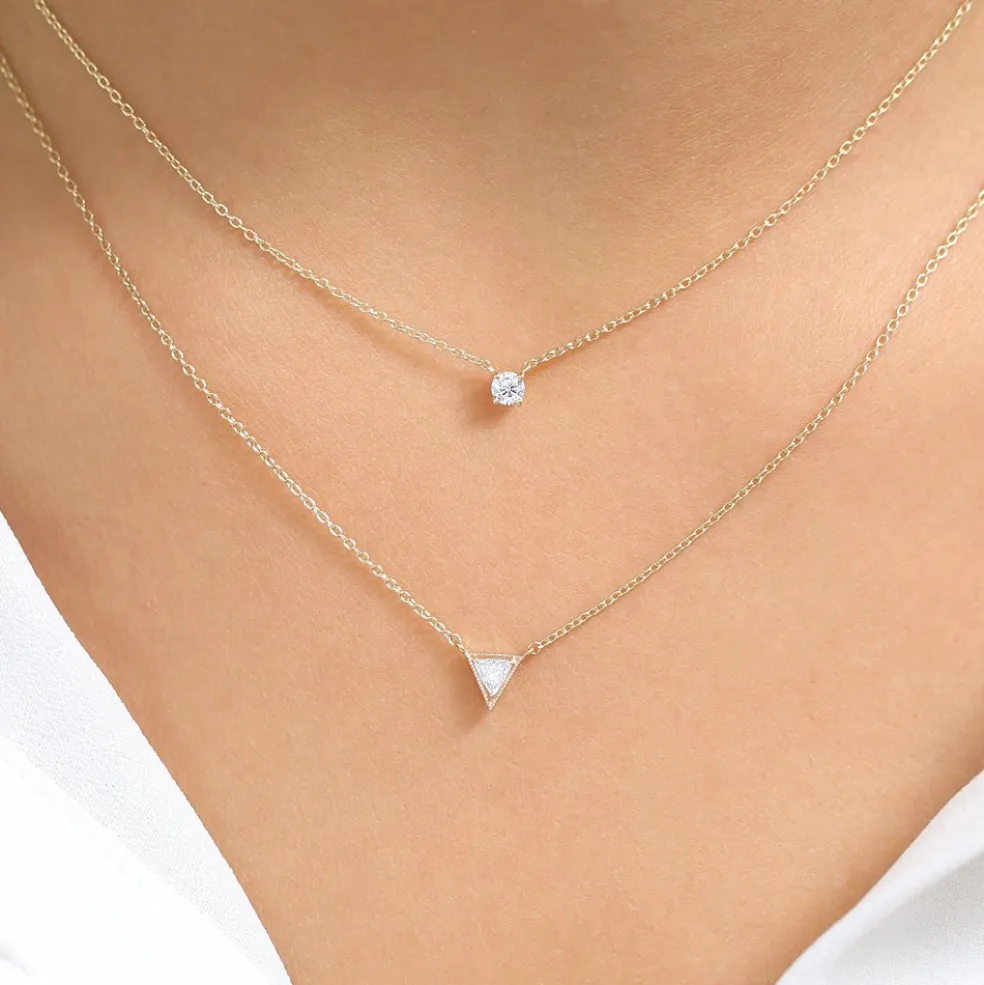 14K Gold Triangle Cut Diamond Solitaire Necklace