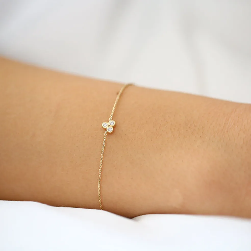 14K Gold Triangle Trio Dainty Diamond Bracelet