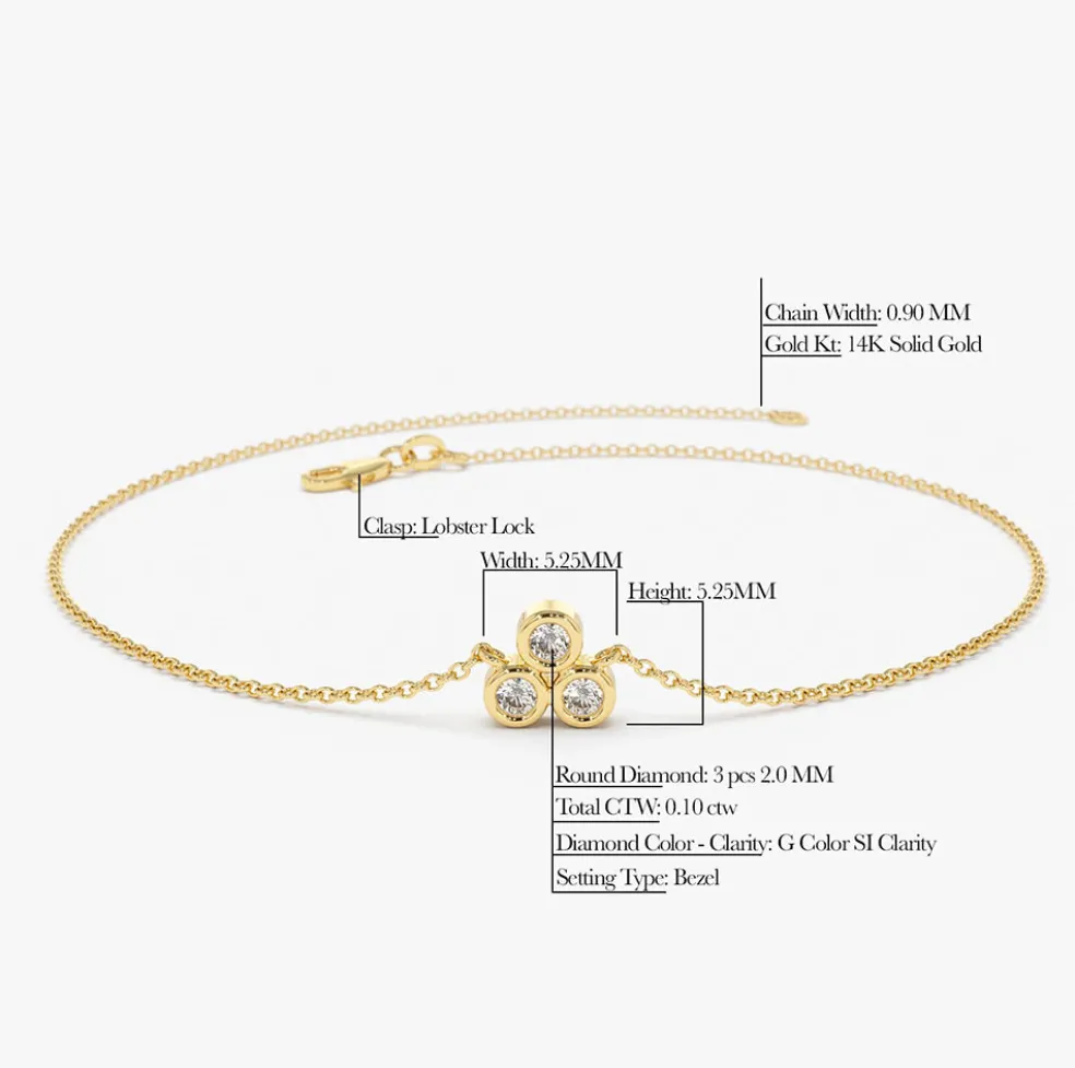 14K Gold Triangle Trio Dainty Diamond Bracelet