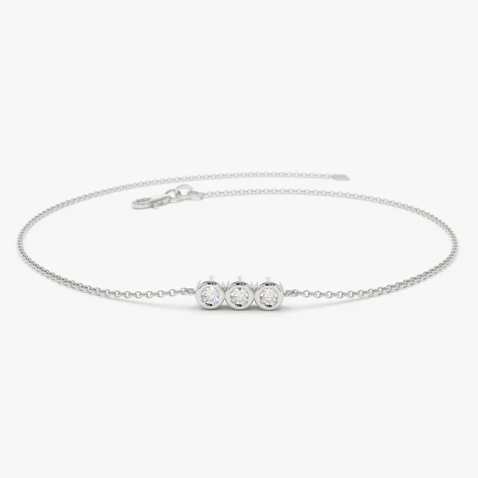 14K Gold Trio Diamond Bracelet with Thin Chain