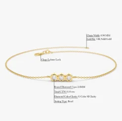 14K Gold Trio Diamond Bracelet with Thin Chain