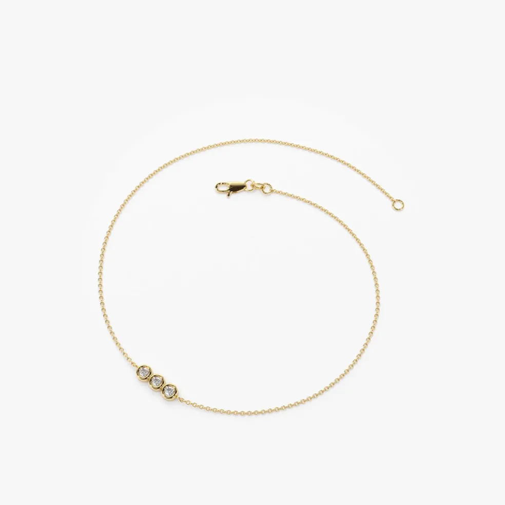 14K Gold Trio Diamond Bracelet with Thin Chain